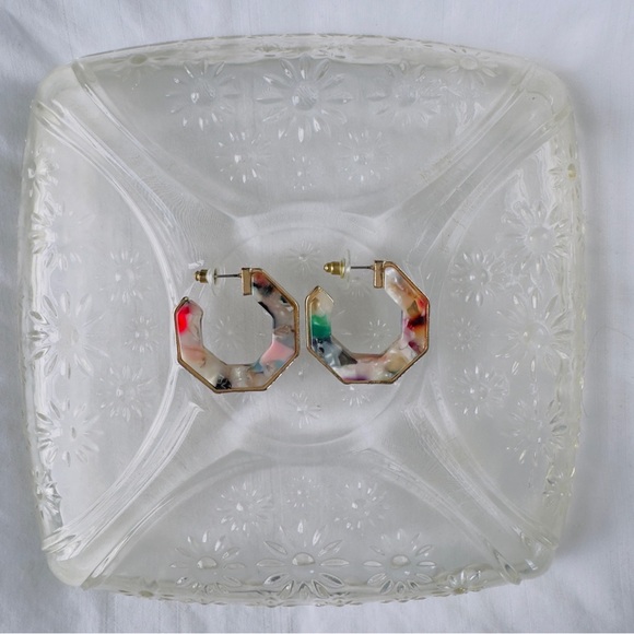 Hexagon Lucite Hoop Earrings - Picture 2 of 5
